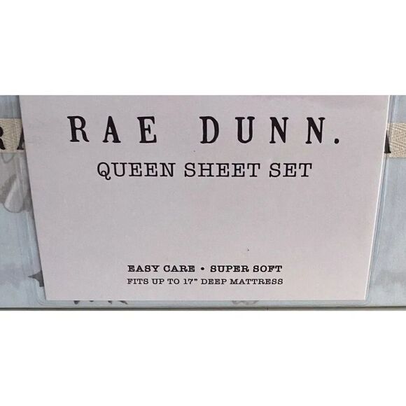 4 Pc Rae Dunn Halloween QUEEN Sheet Set Halloween Ghosts With Hats Boo Bats Blue - Picture 2 of 12